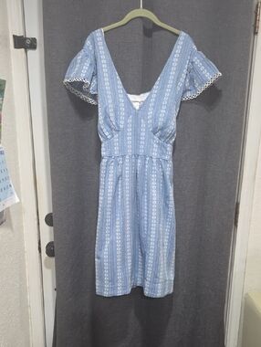 Blue Floral-Stripe V-Neck Women’s Dress